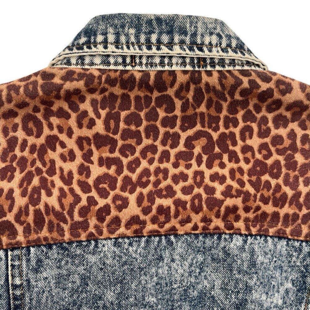 36 Point 5 Leopard Patchwork Trucker Jacket S Aci… - image 10